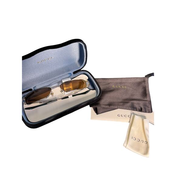 Gucci NWT GG1495S Running Web Rectangular Sunglasses in Gold - Picture 3 of 13